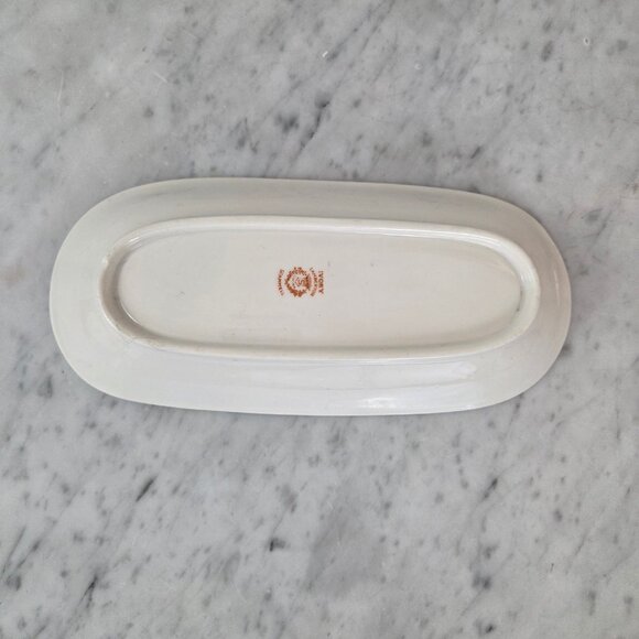 Vintage Ivory Lamberton Scammell China Oval Celery Dish Greek Key - Picture 3 of 7